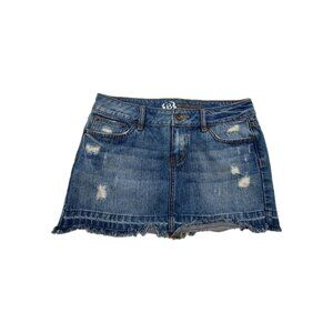 Bullhead Denim Skirt Size 5 Distressed Mini Raw Hem Y2K Womens